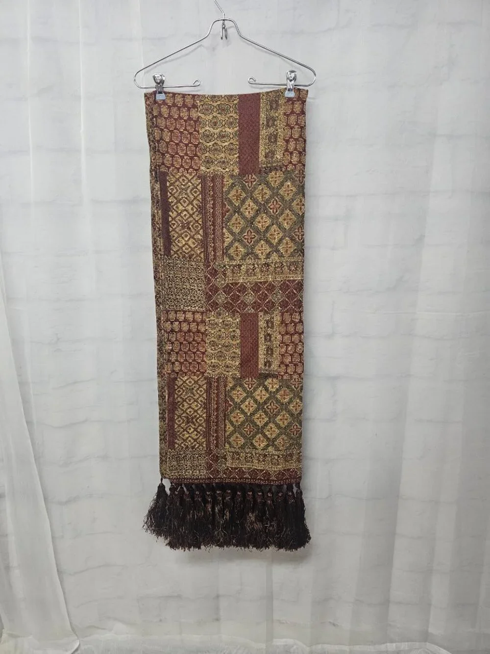 Unbranded Table Runner Rust Green Tassels Tapestry Patchwork Tuscan 14